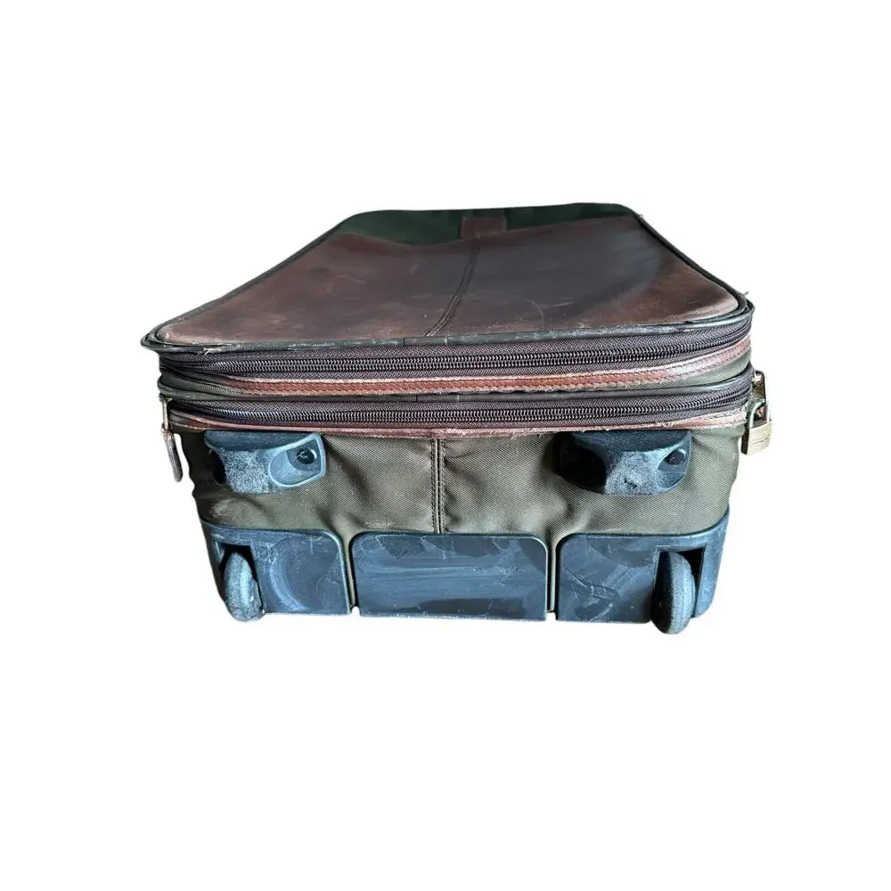 Vintage Coach 5496 22” Green Brown Leather Canvas Rolling Garment Bag USA